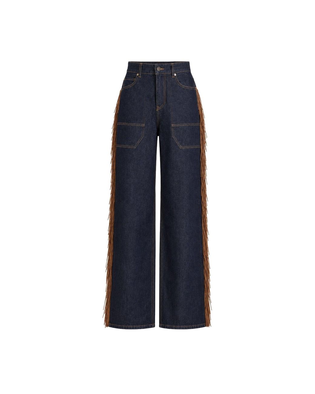 SOEUR & FRÈRES Blue Dark Wide-Leg Fringe Denim Pants