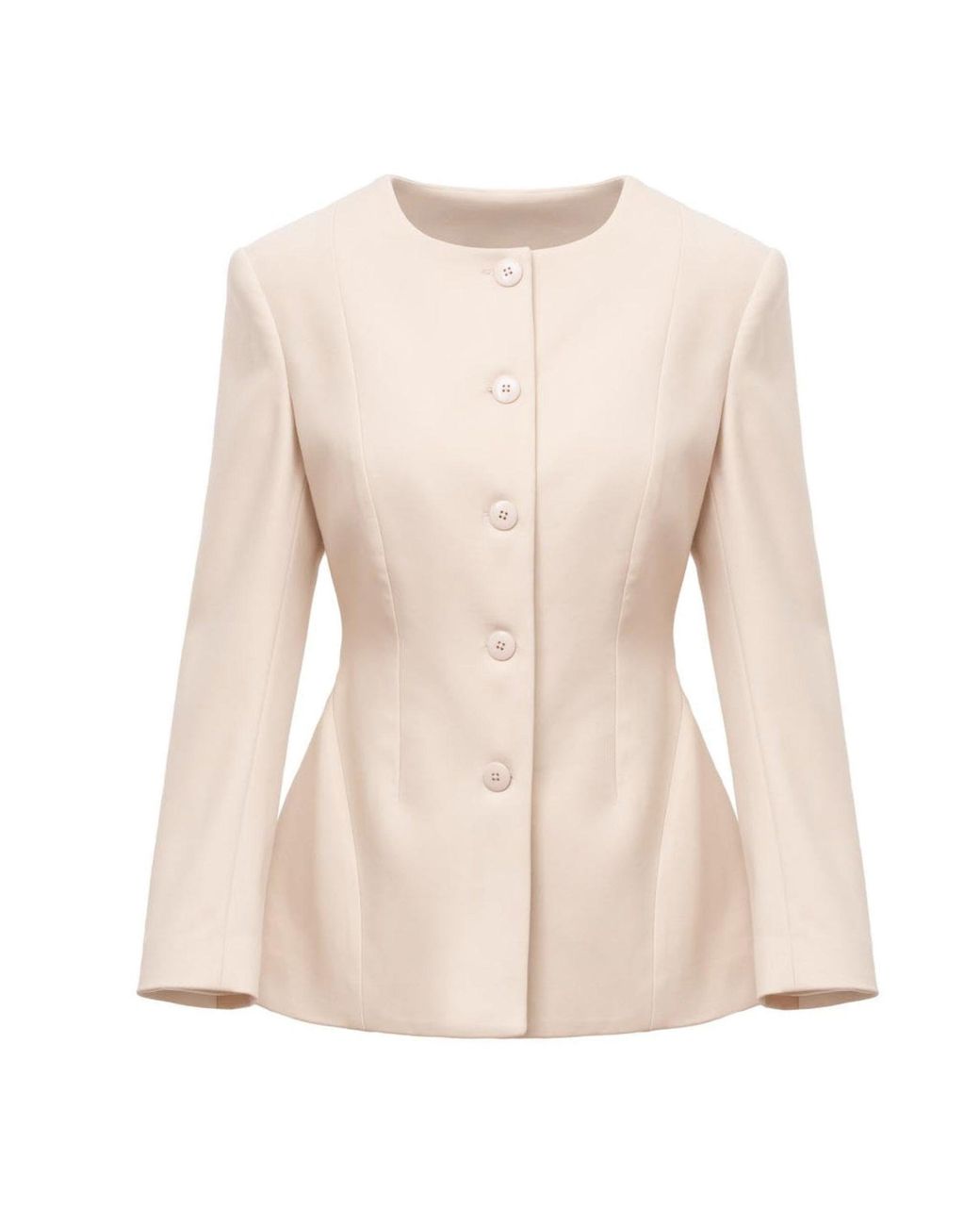 LAVIELACE Natural Sculpted Peplum-Hem Collarless Jacket