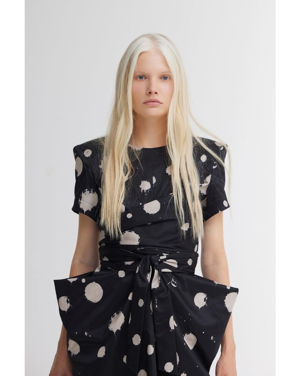Julia Allert Black Polka Dot Midi Dress With Belt