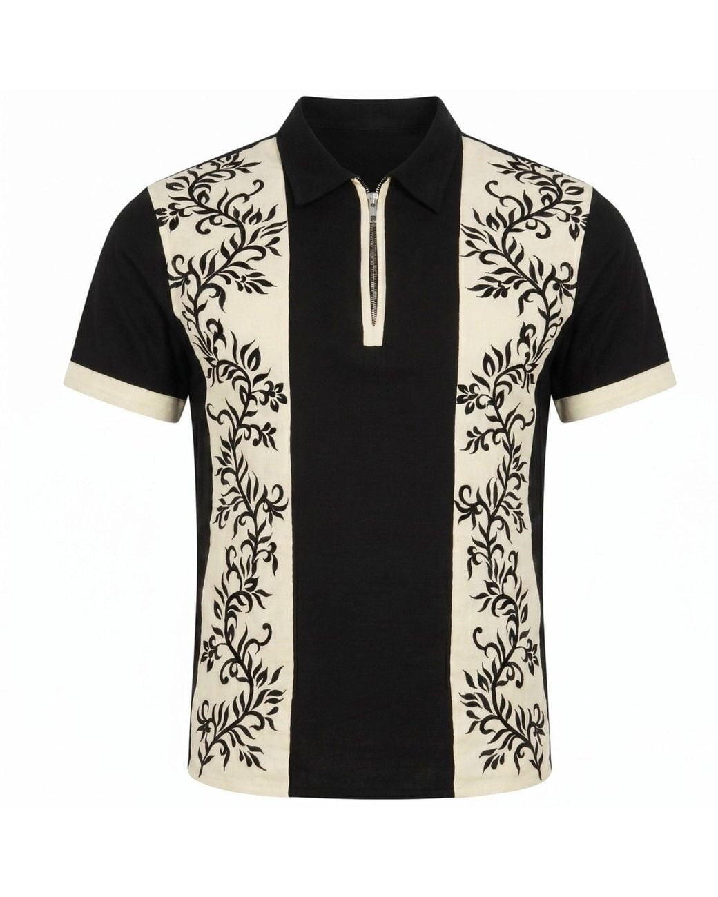 International Appeal Black Floral-Embroidered Panel Shirt