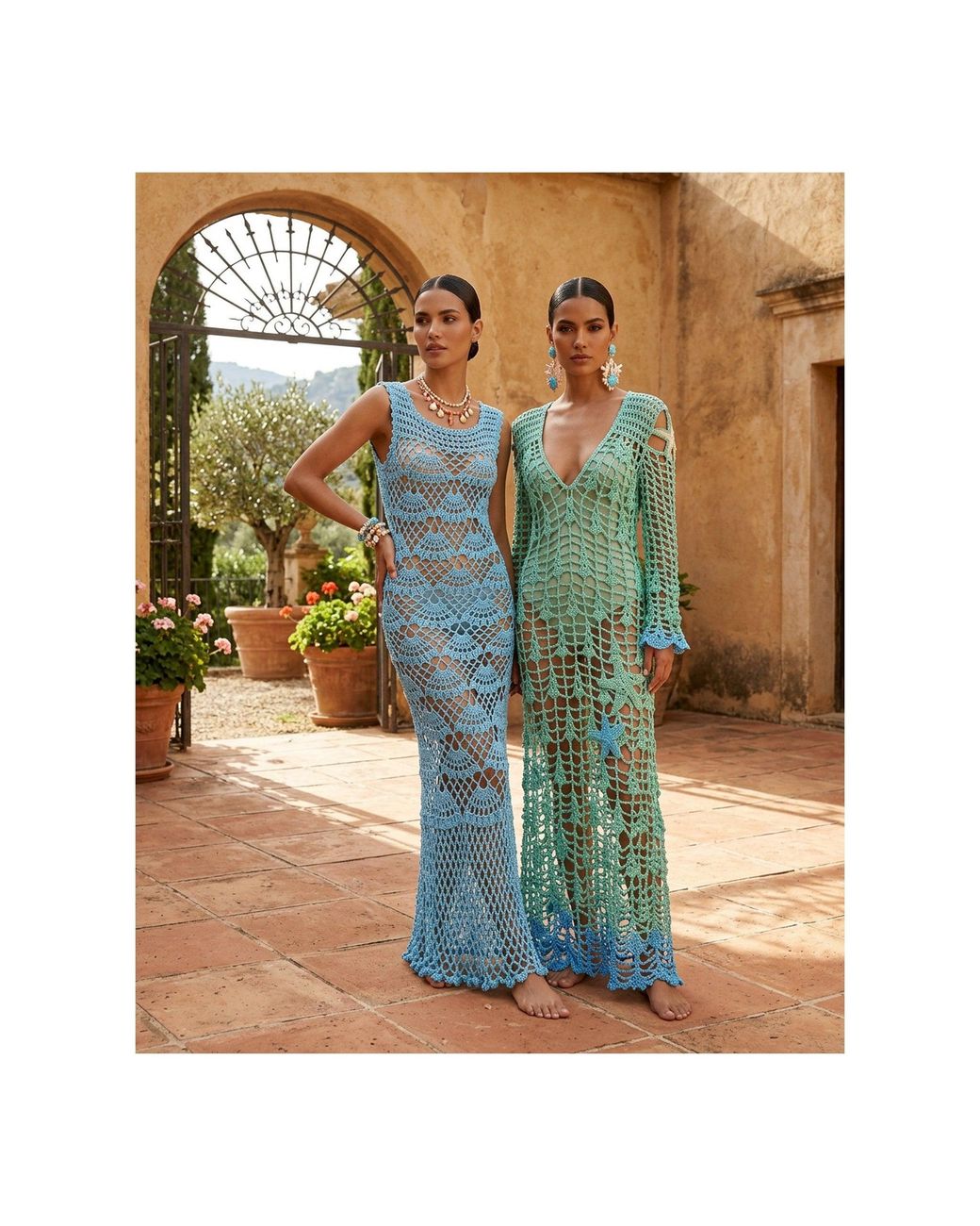 Andreeva Blue Aqua Marine Handmade Maxi Cover-Up Dress