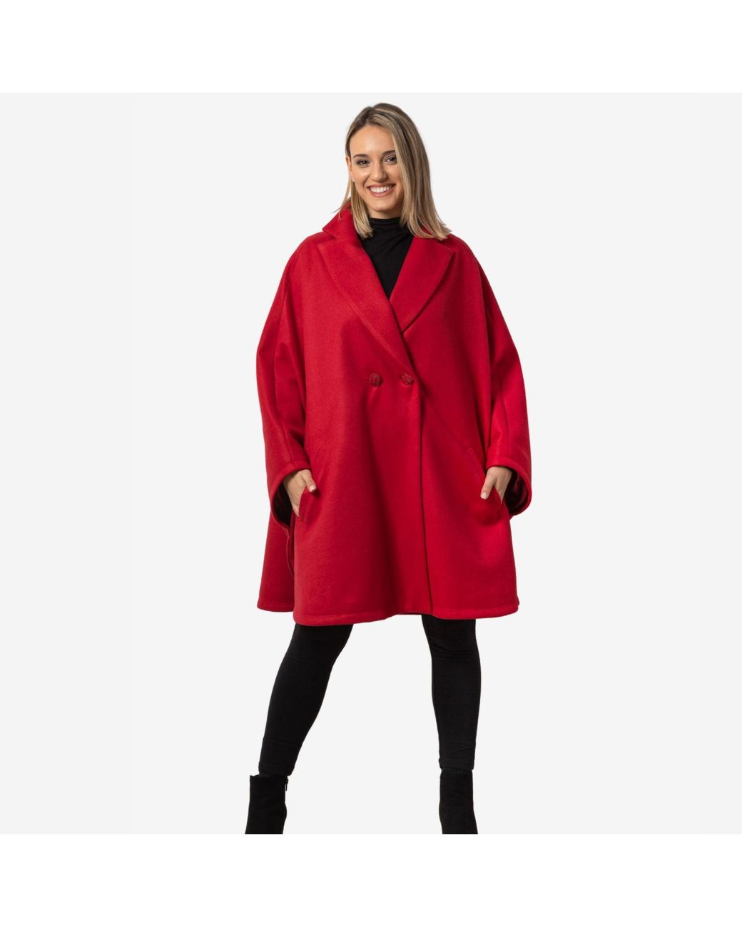 Nikka Place Red Jasmine Raspberry Oversized Cape Coat