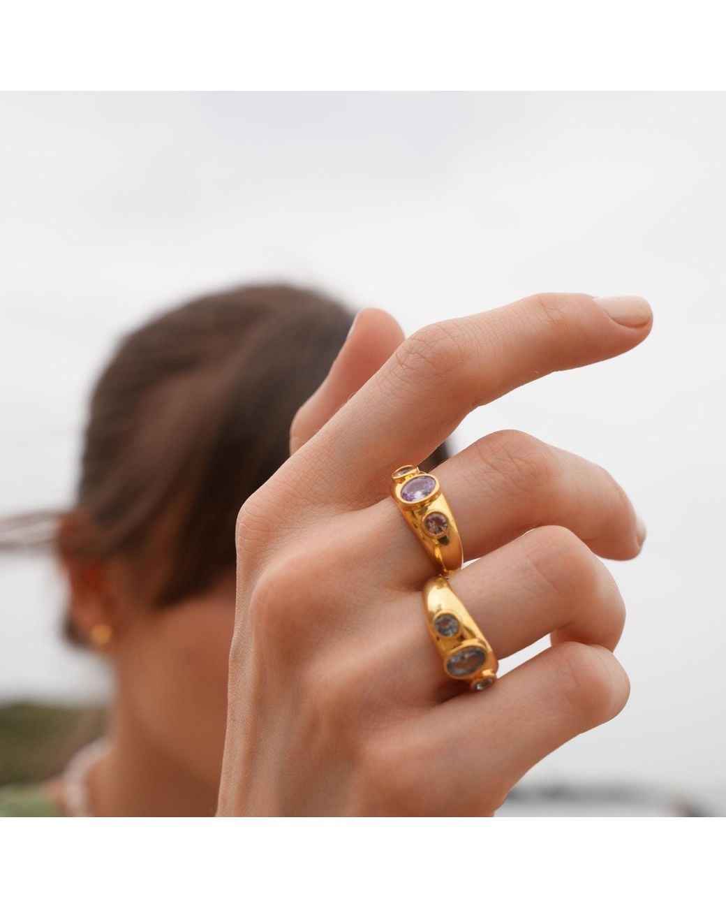 LINYA JEWELLERY Metallic Lilac Stone Signet Ring