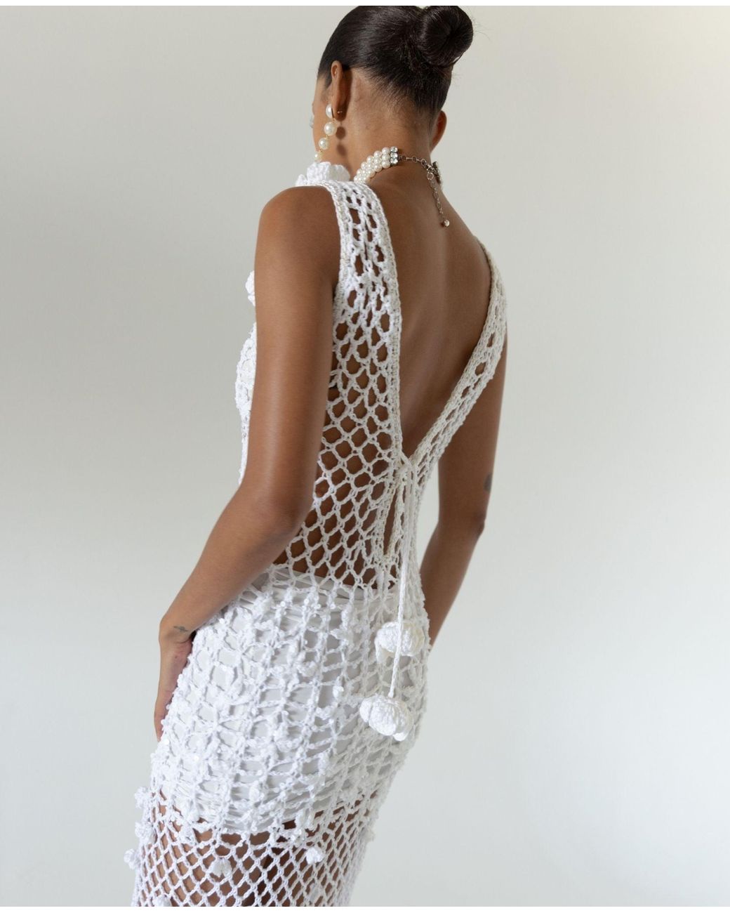 Andreeva White Vanilla Handmade Maxi Crochet Dress