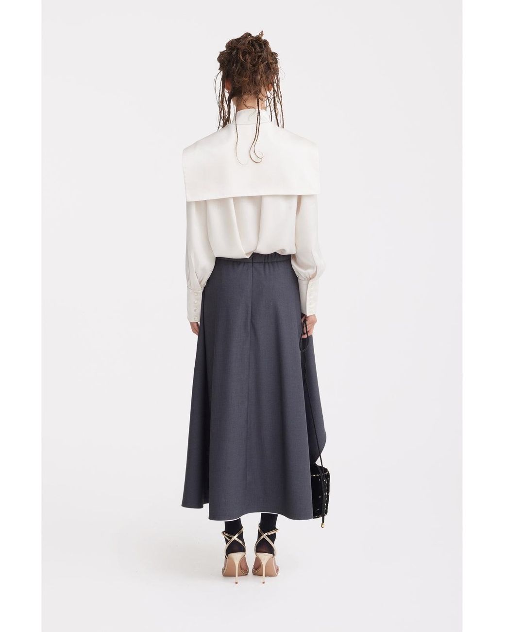 Julia Allert Natural Satin Sailor Collar Tie Front Blouse
