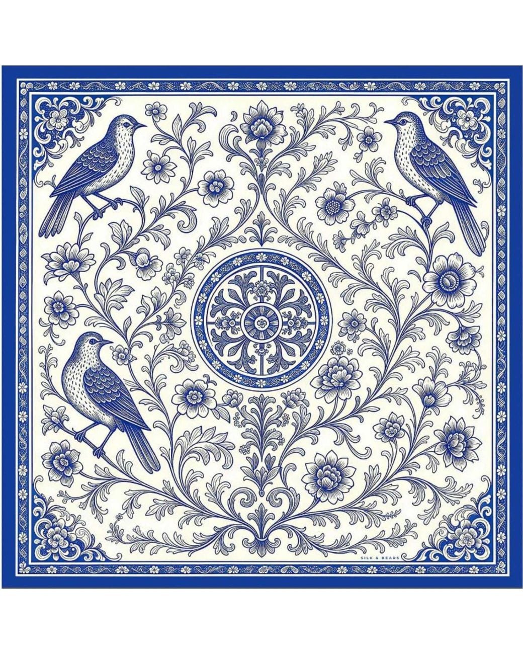 SILK & BEARS Blue Chinoiserie Scarf