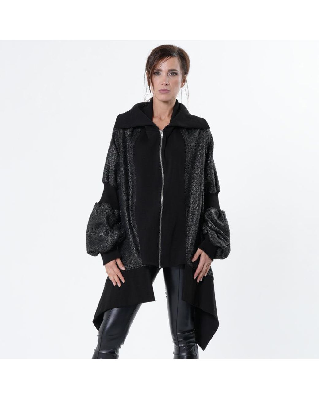 Metamorph Black Extravagant Asymmetrical Metallic Cardigan