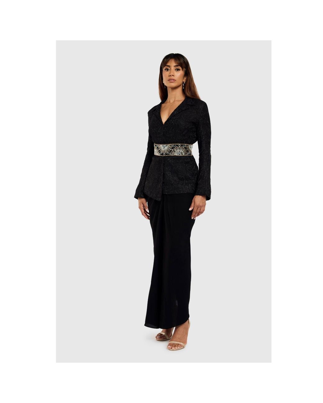 International Appeal Black Paisley Textured Blazer