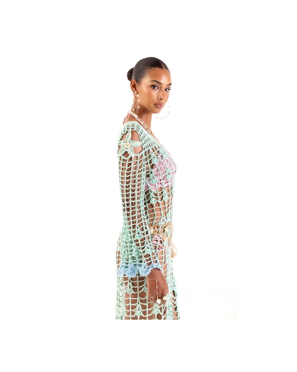 Andreeva Blue Aqua Marine Handmade Maxi Cover-Up Dress