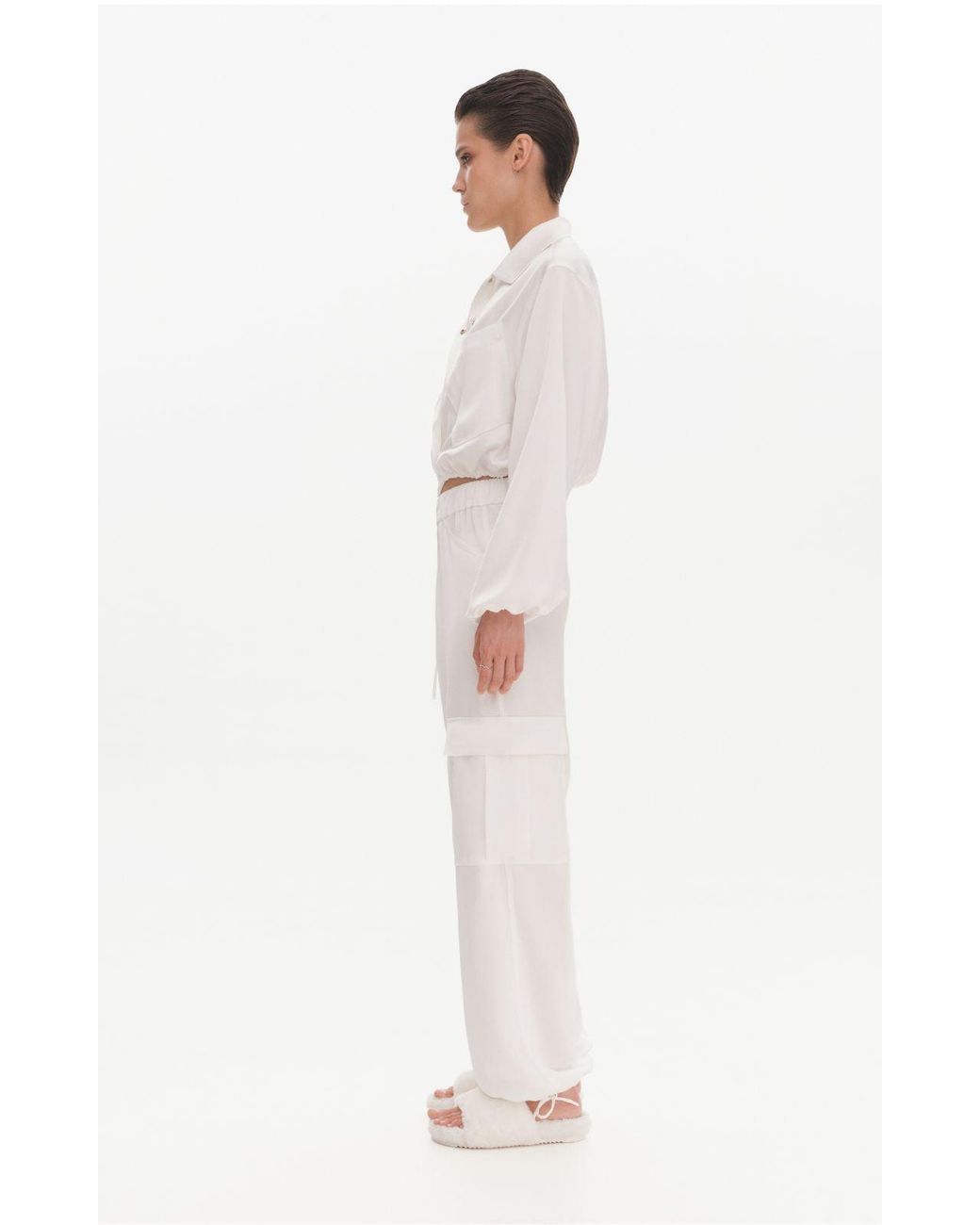 KRIS MARAN White Silky Cargo Pants
