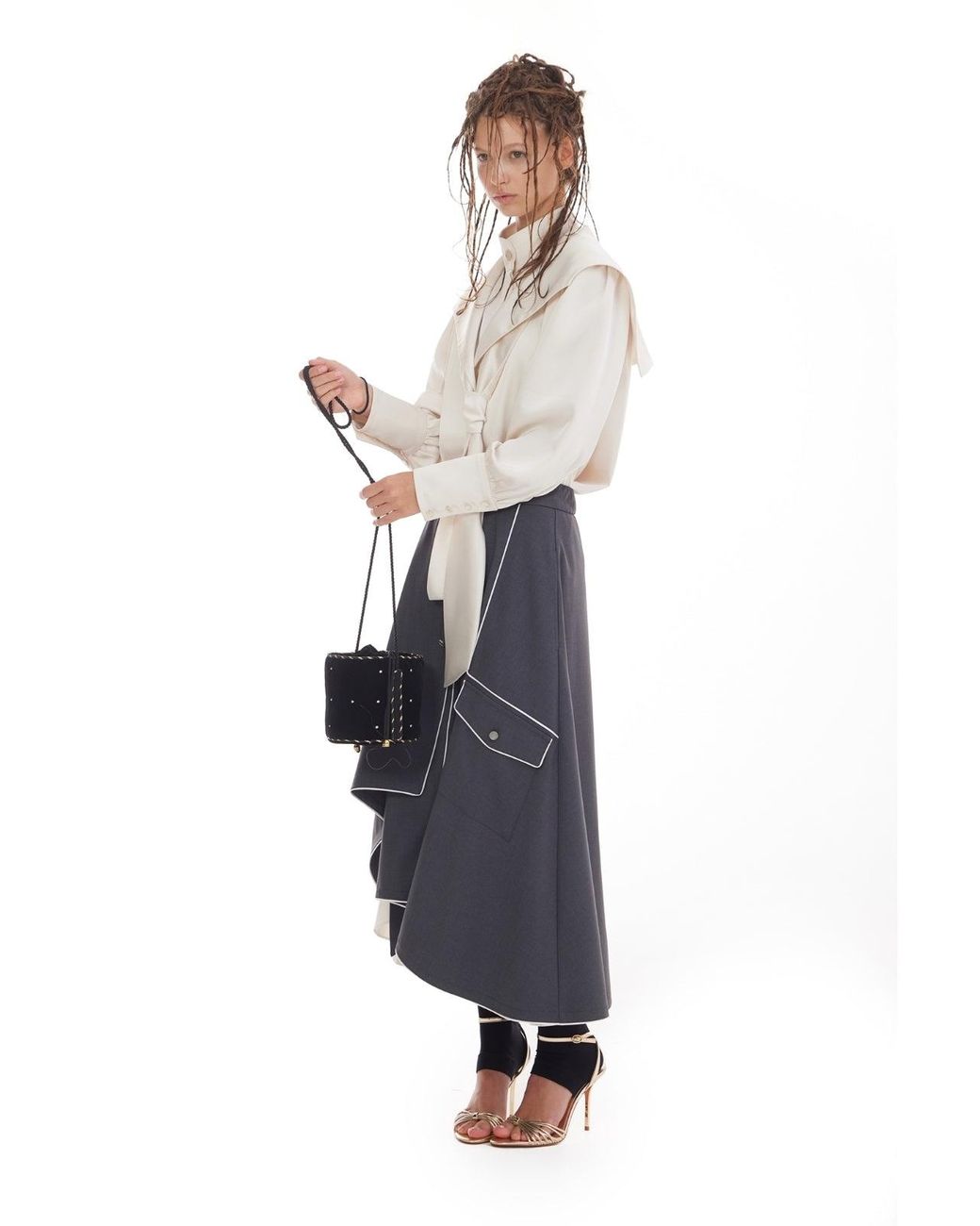 Julia Allert Blue Tailored Asymmetrical Midi Skirt