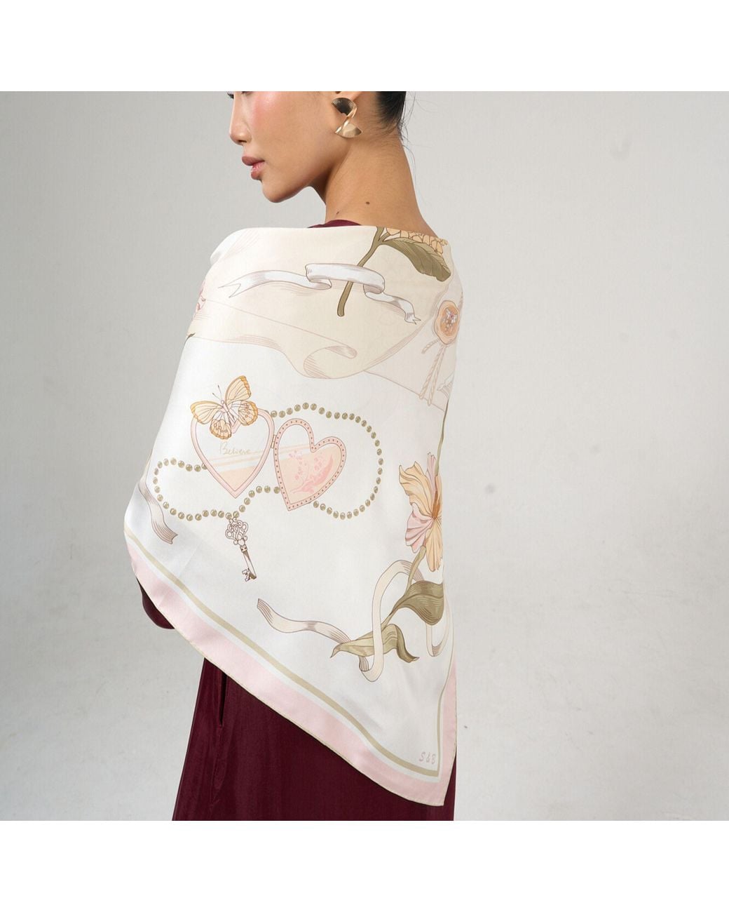 SILK & BEARS Metallic Ivory Ribbon Scarf