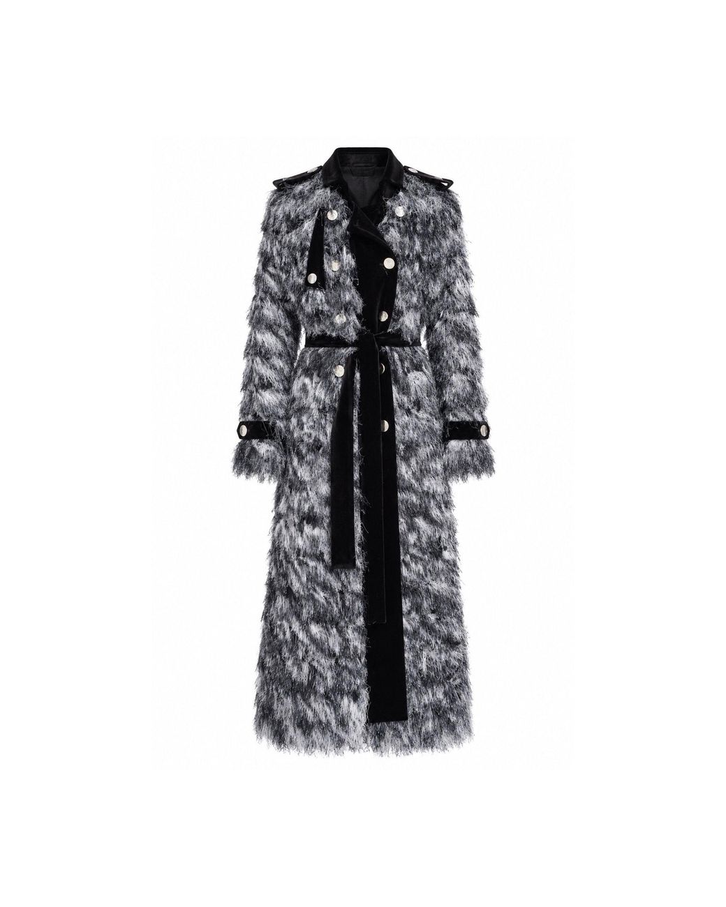 Julia Allert Black Textured Velvet-Detail Long Coat