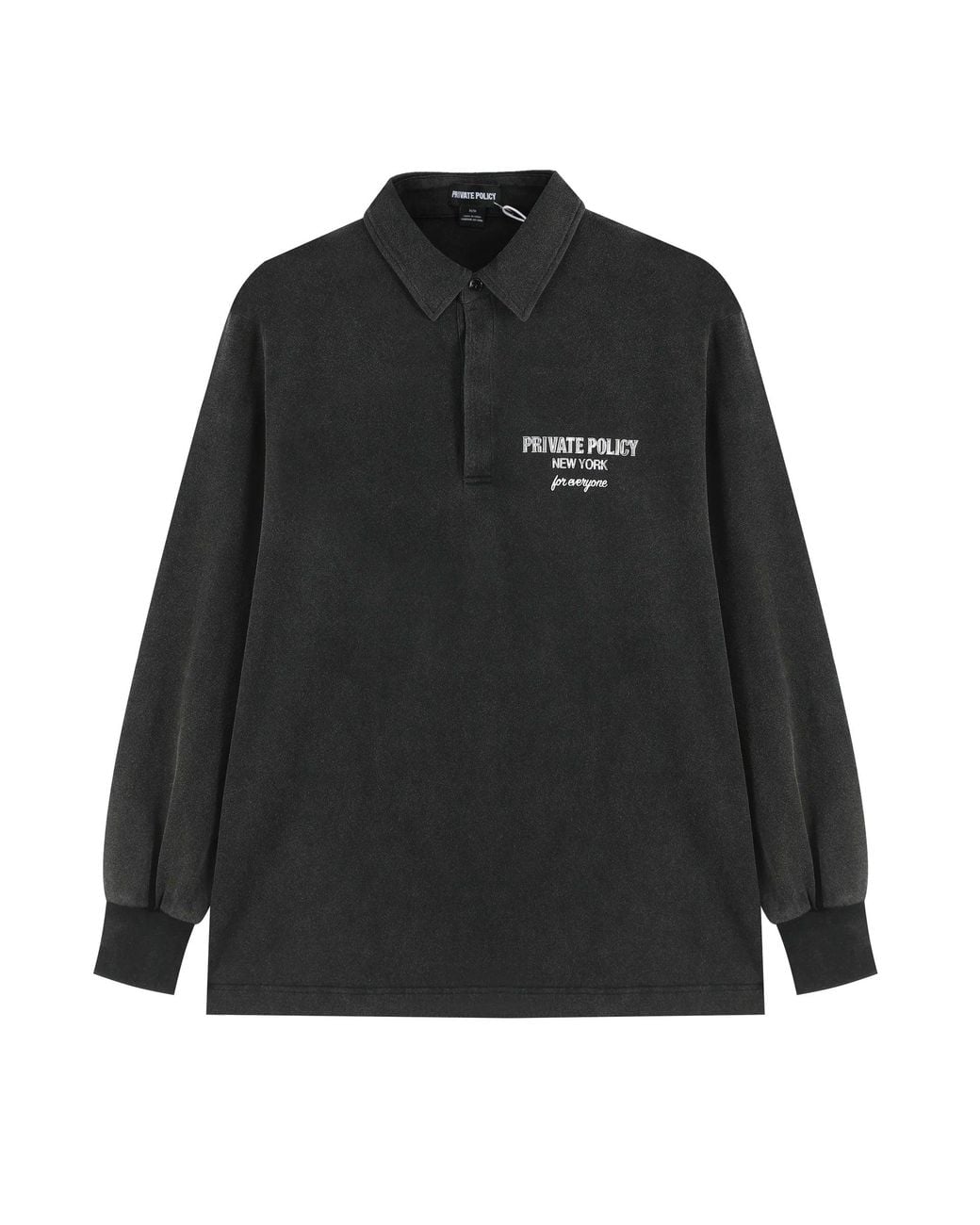 PRIVATE POLICY Black Washed Long Sleeve Polo Shirt