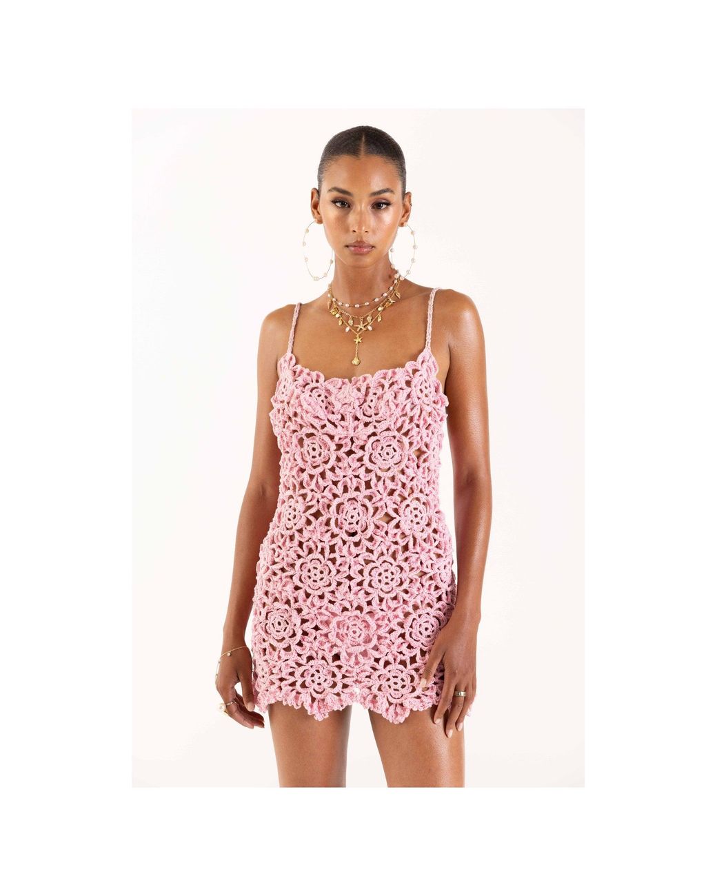 Andreeva Pink Pearl Handmade Crochet Mini Dress