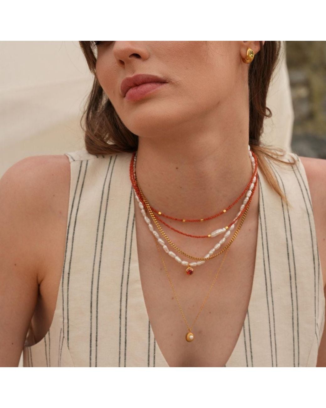 LINYA JEWELLERY Metallic Mira Coral Beaded Necklace With Accents
