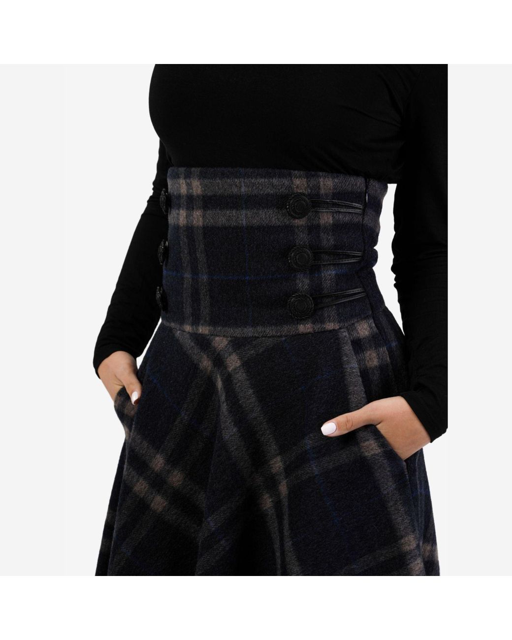 Nikka Place Blue "Rose" Plaid Wool Maxi Skirt