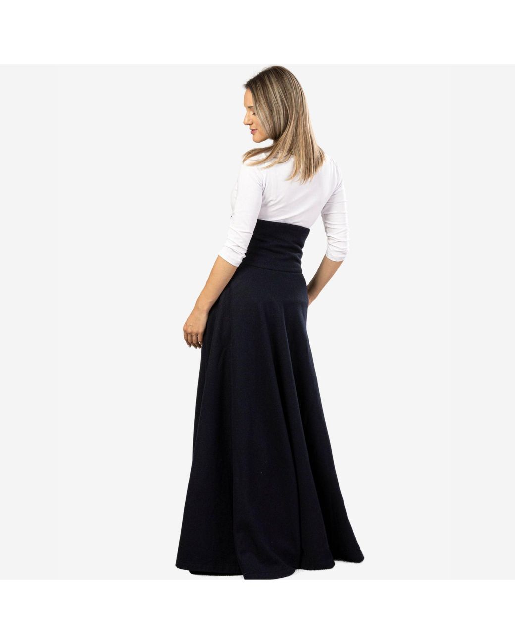 Nikka Place Blue "Rose" Dark Wool Maxi Skirt