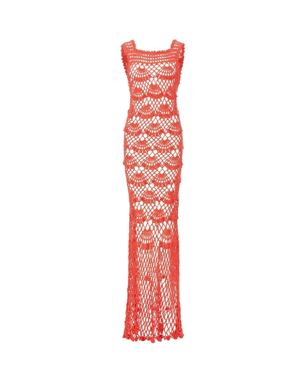 Andreeva Red Coral Shell Handmade Maxi Crochet Dress