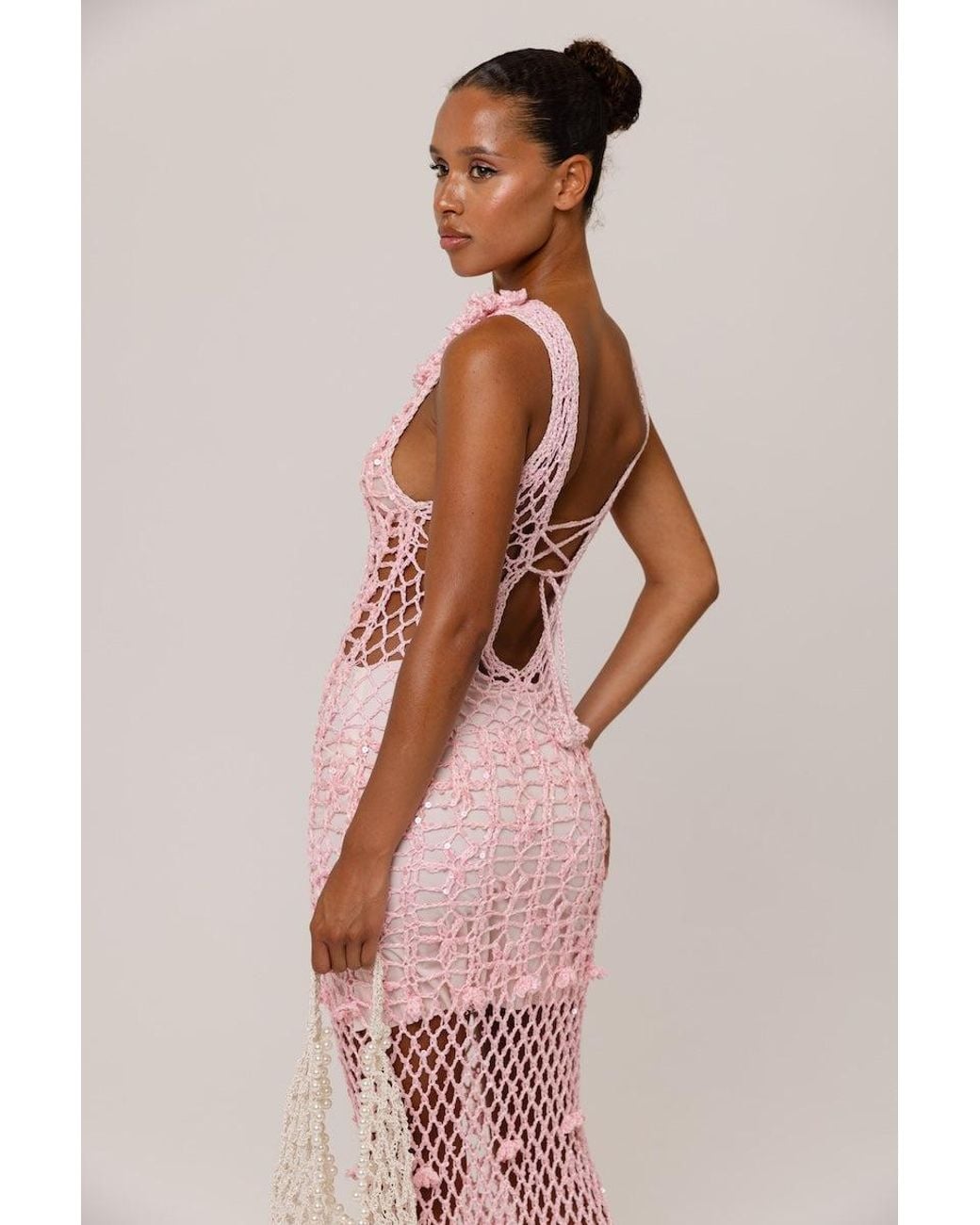Andreeva Pink Vanilla Handmade Maxi Crochet Dress