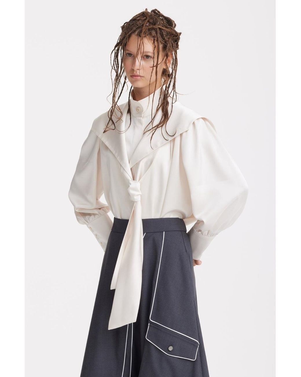 Julia Allert Blue Tailored Asymmetrical Midi Skirt