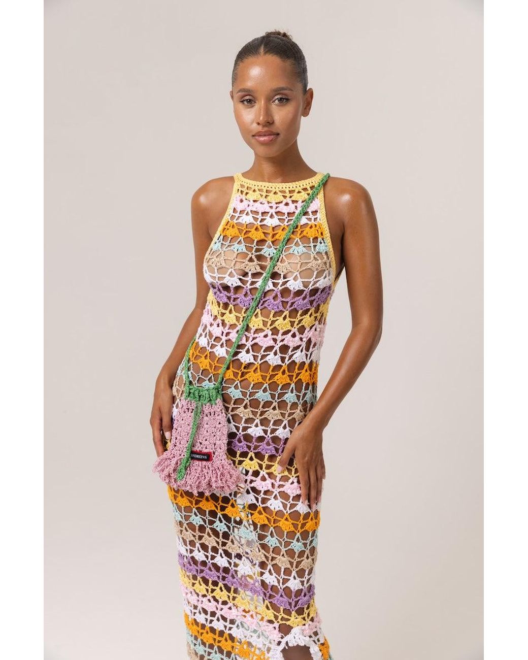 Andreeva Metallic Handmade Maxi Crochet Dress