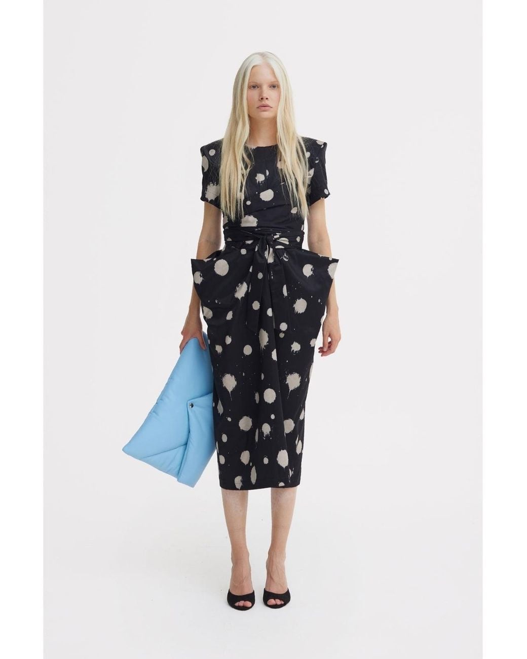 Julia Allert Black Polka Dot Midi Dress With Belt