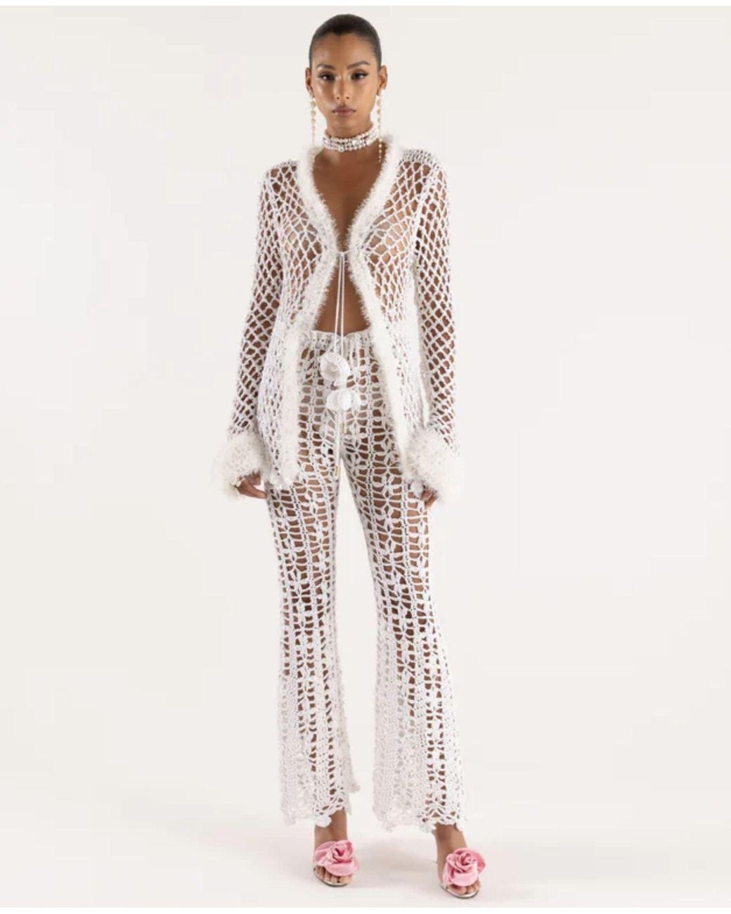 Andreeva White Vanilla Handmade Crochet Pants