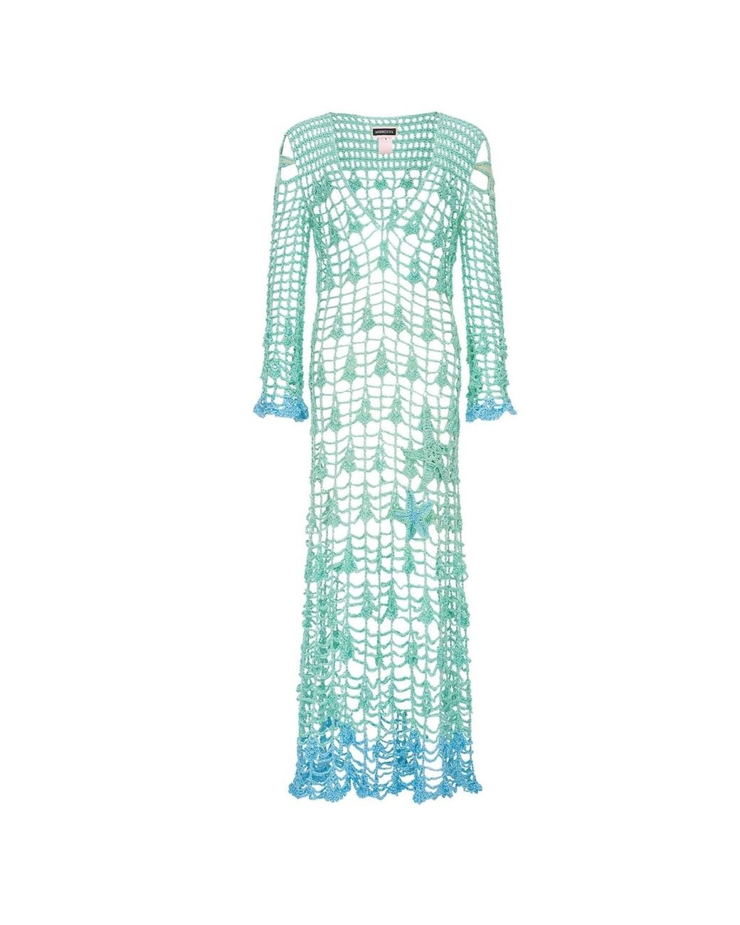 Andreeva Blue Aqua Marine Handmade Maxi Cover-Up Dress