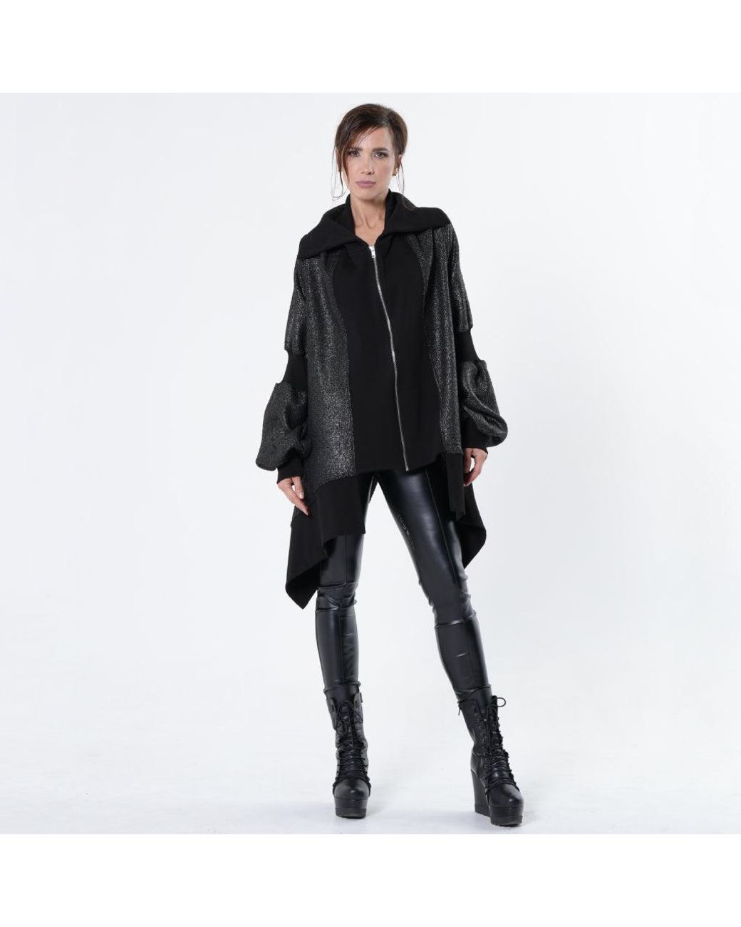 Metamorph Black Extravagant Asymmetrical Metallic Cardigan