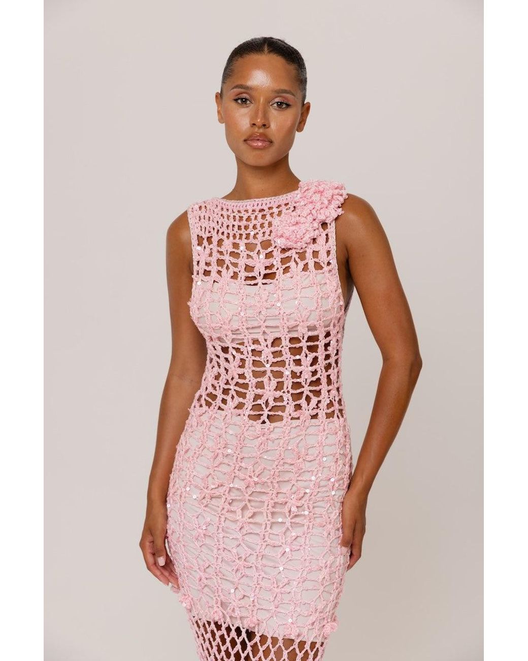 Andreeva Pink Vanilla Handmade Maxi Crochet Dress