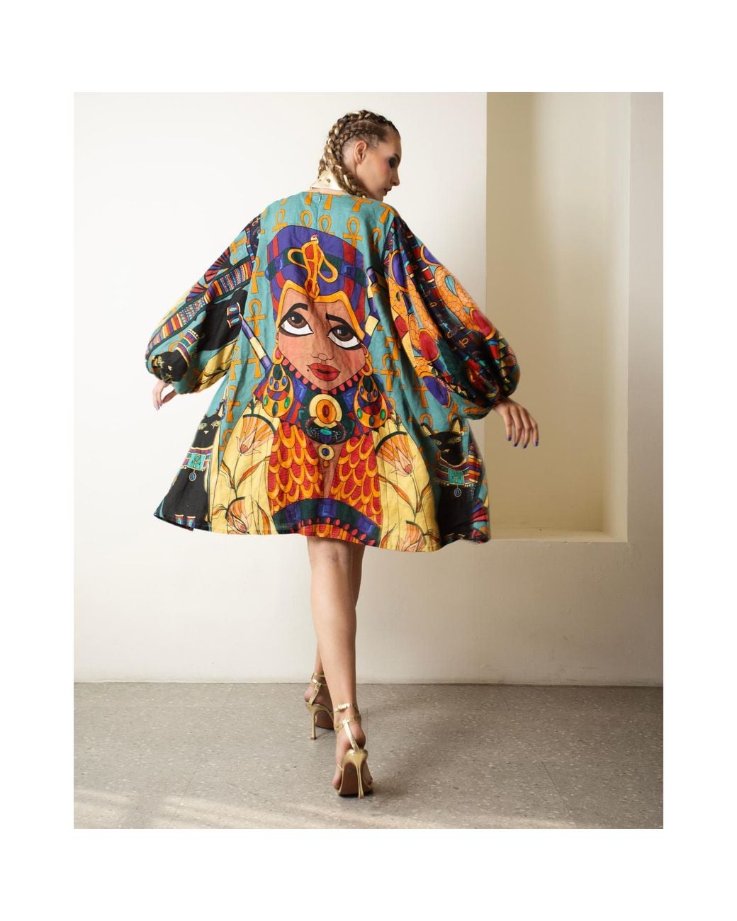 A.nty Story Blue A-Line Balloon Sleeve Ladia Dress