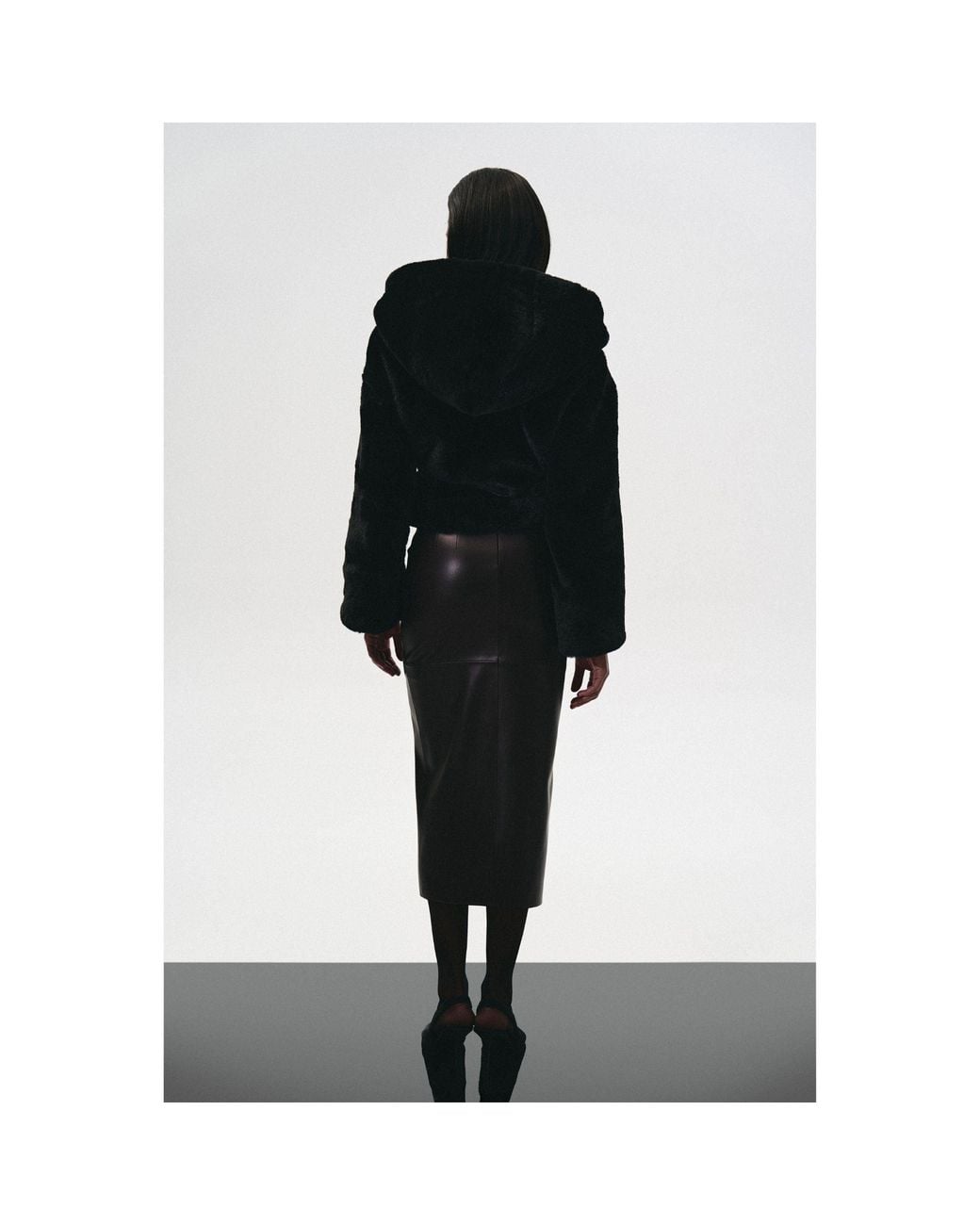 KRIS MARAN Black Hooded Fur Jacket With Cutouts