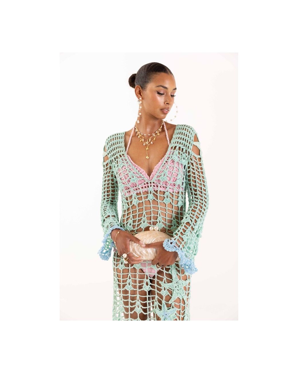 Andreeva Blue Aqua Marine Handmade Maxi Cover-Up Dress