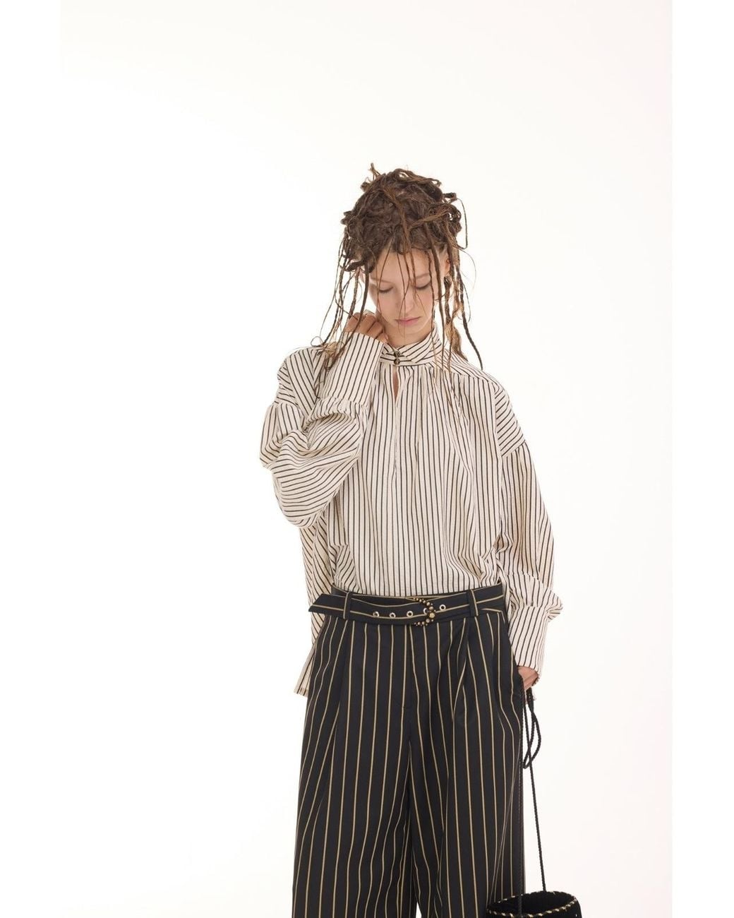 Julia Allert Natural Striped Oversized Long Sleeve Blouse