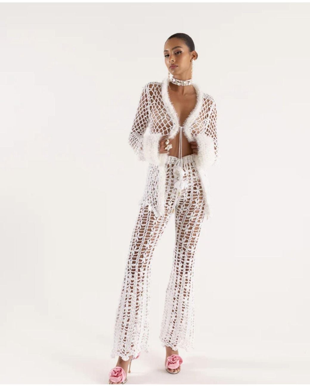 Andreeva White Vanilla Handmade Crochet Pants