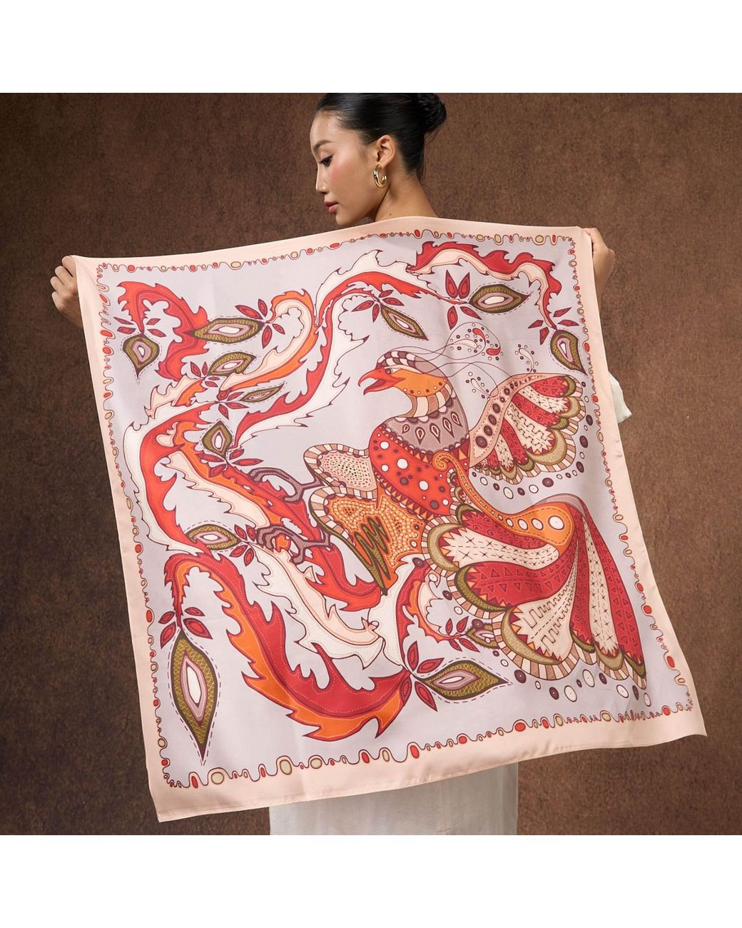 SILK & BEARS Red Scarlet Phoenix Scarf