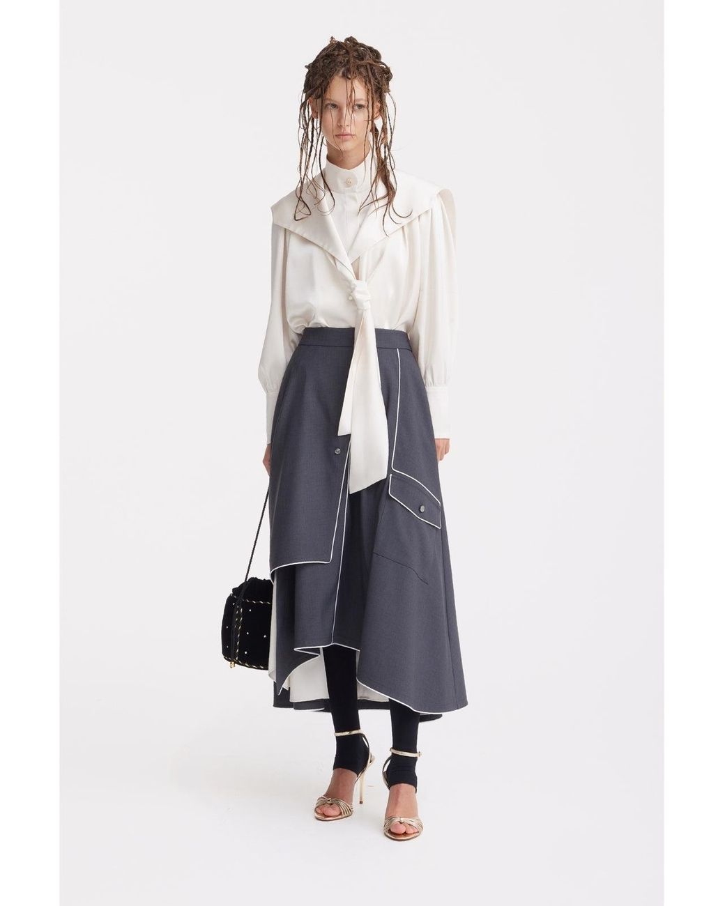 Julia Allert Blue Tailored Asymmetrical Midi Skirt