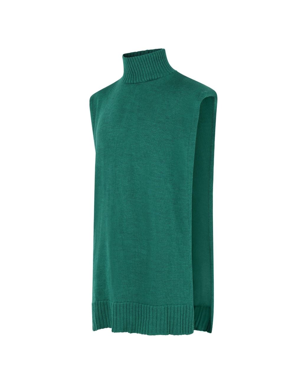 DIVINE HARMONIE Green Emerald Merino Wool Turtleneck Poncho