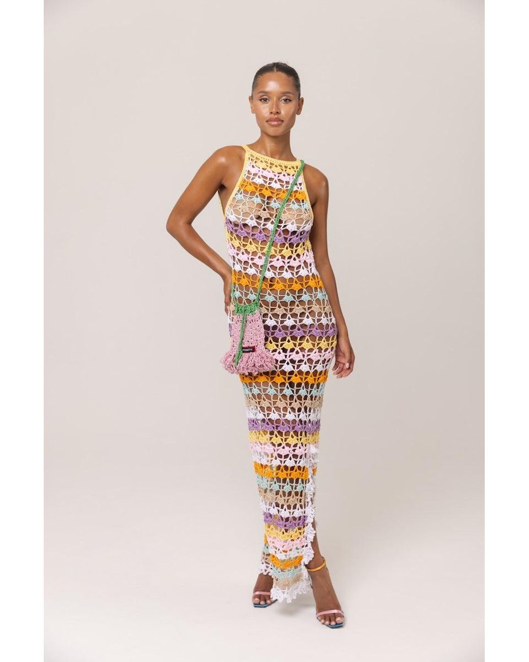 Andreeva Metallic Handmade Maxi Crochet Dress