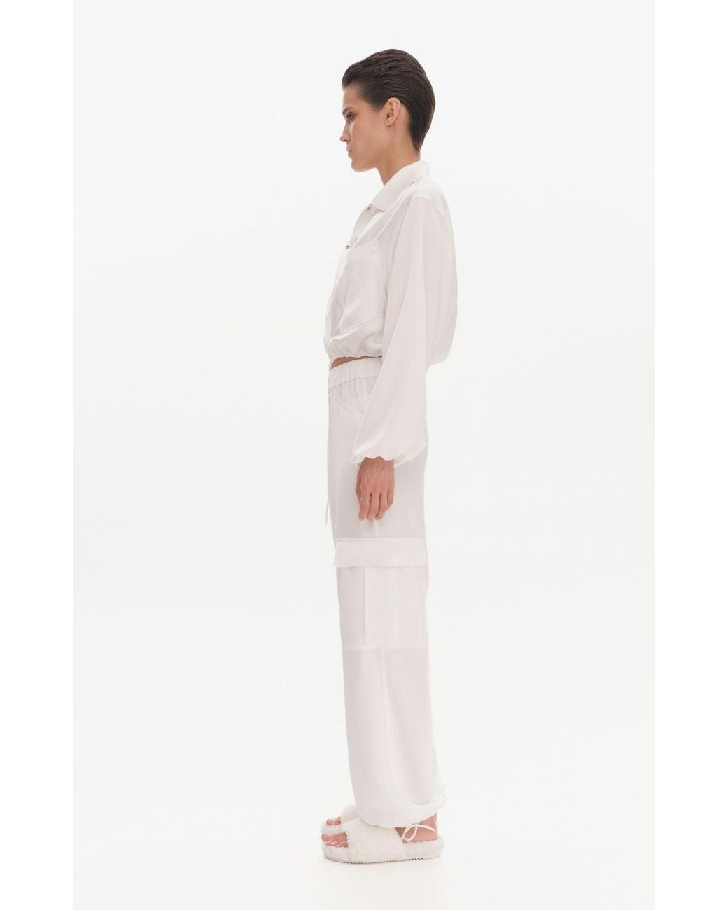 KRIS MARAN White Silky Cargo Jacket