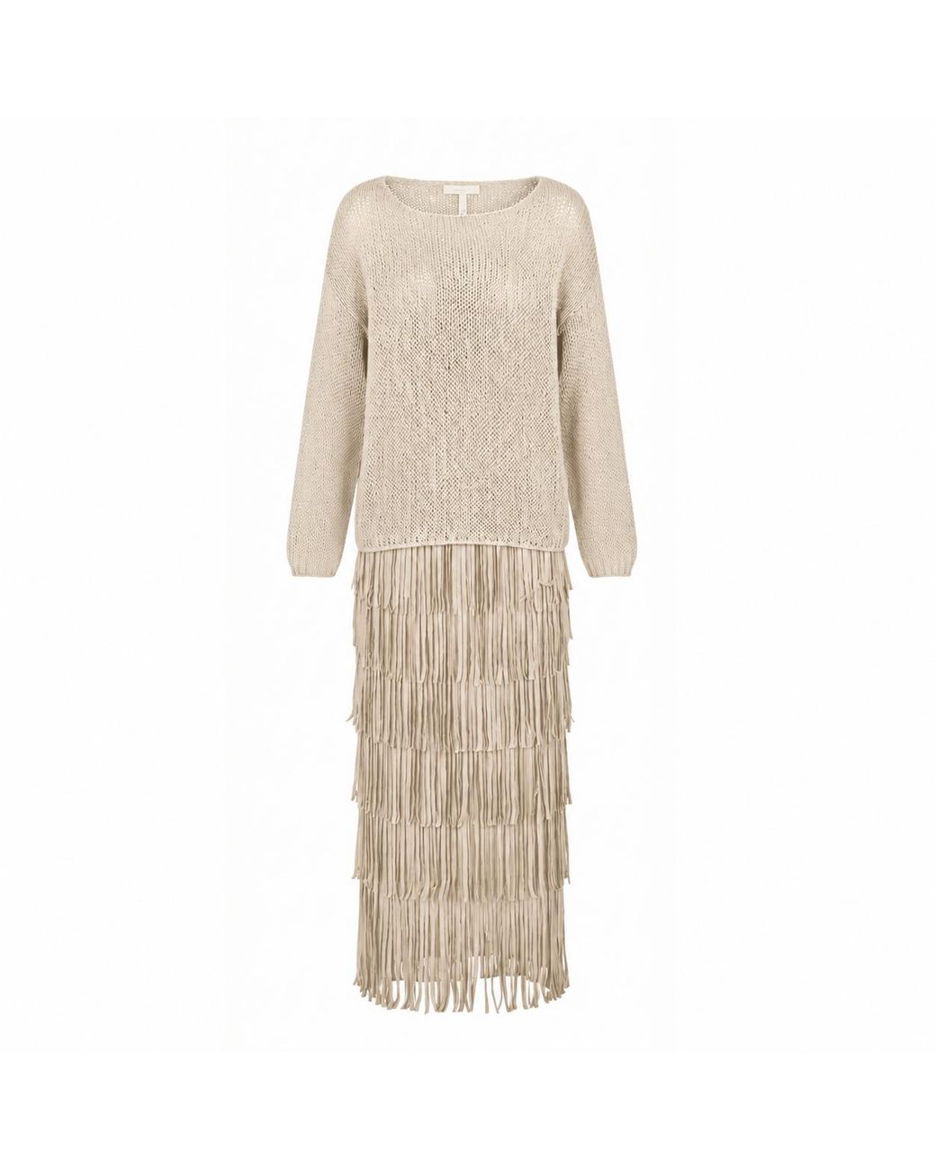 SILKERA Natural Silk Fringe Skirt & Crochet Top Set