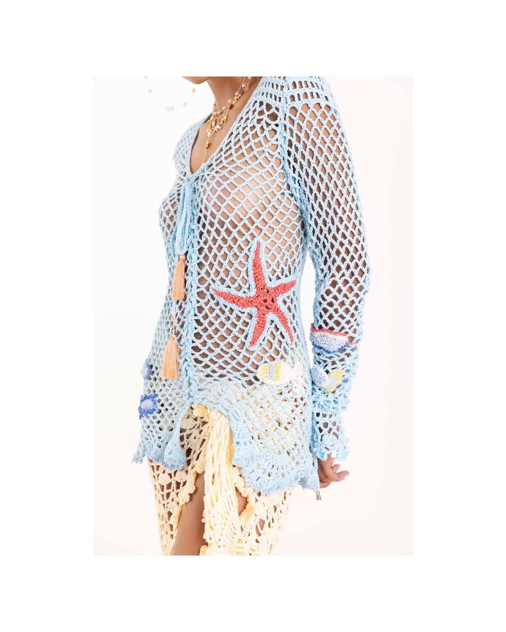 Andreeva Blue Aqua Marine Handmade Crochet Top-Cover Up