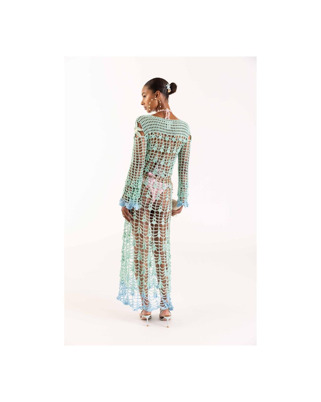 Andreeva Blue Aqua Marine Handmade Maxi Cover-Up Dress
