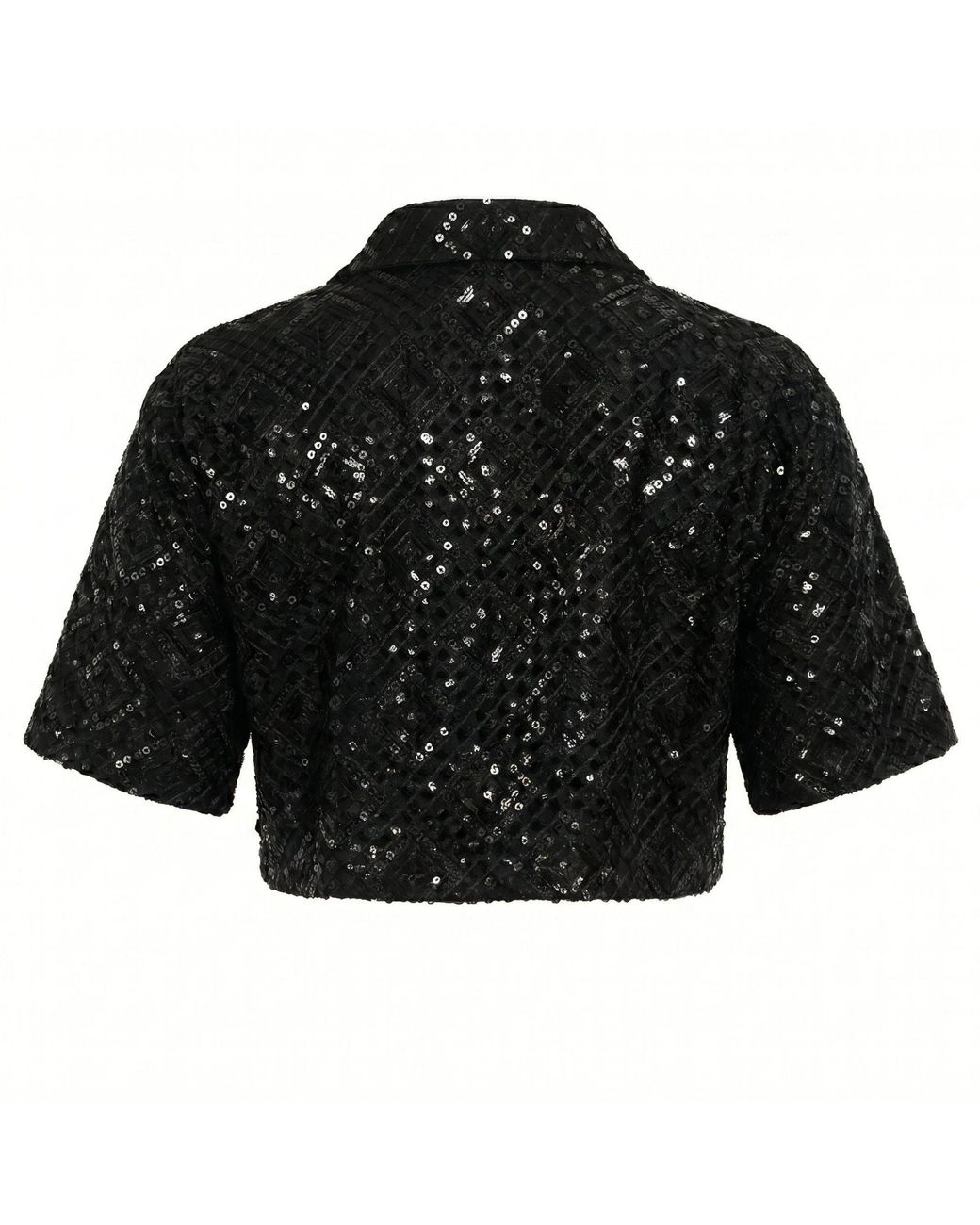 International Appeal Black Sequin Co-Ord Crop Shirt