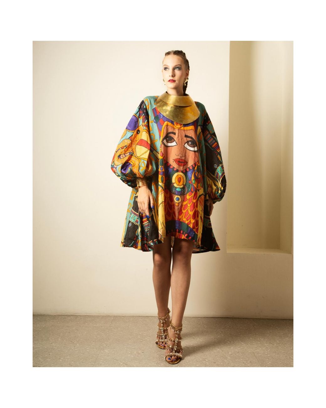 A.nty Story Blue A-Line Balloon Sleeve Ladia Dress