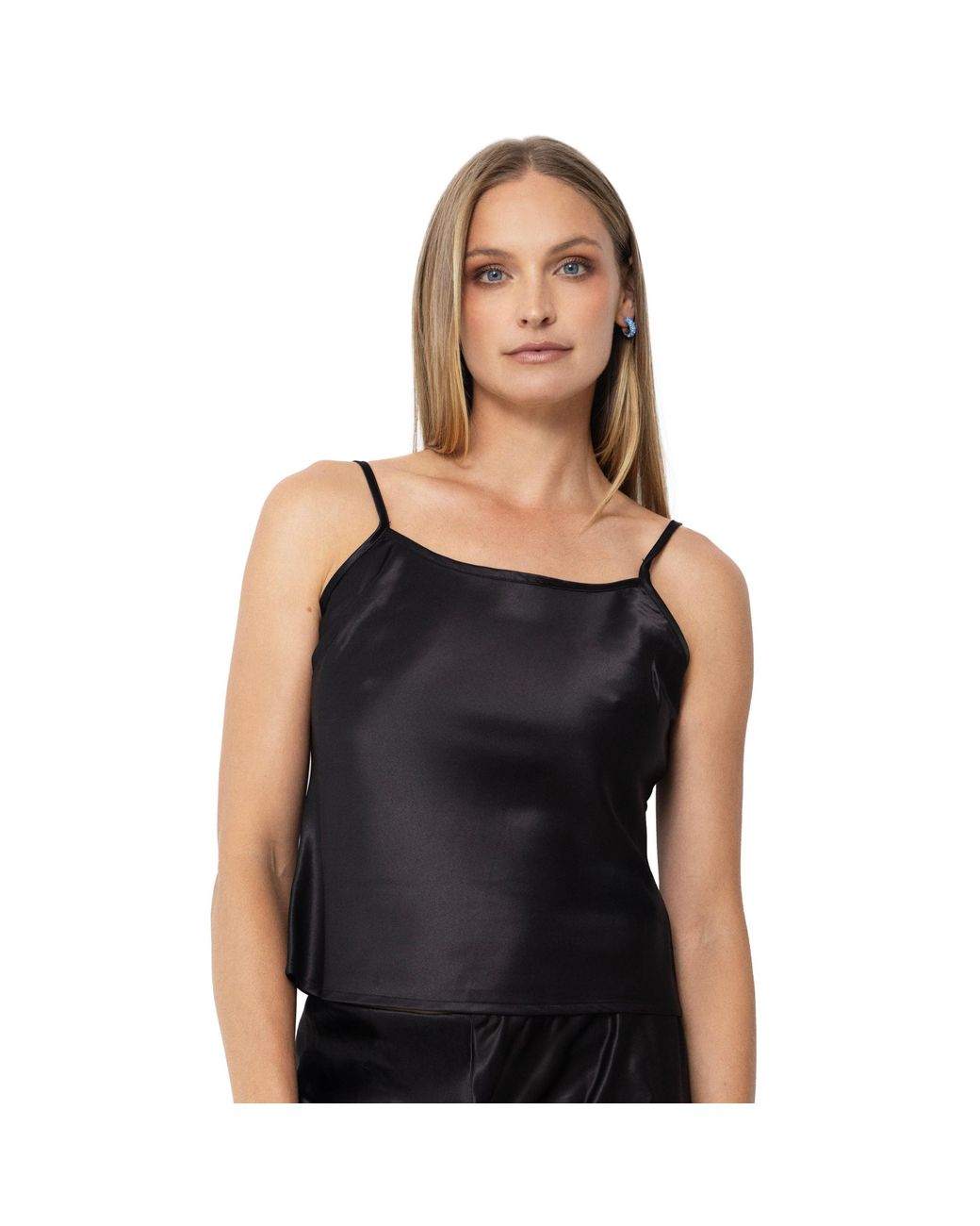 Self-Adore Black Olivette Satin Top