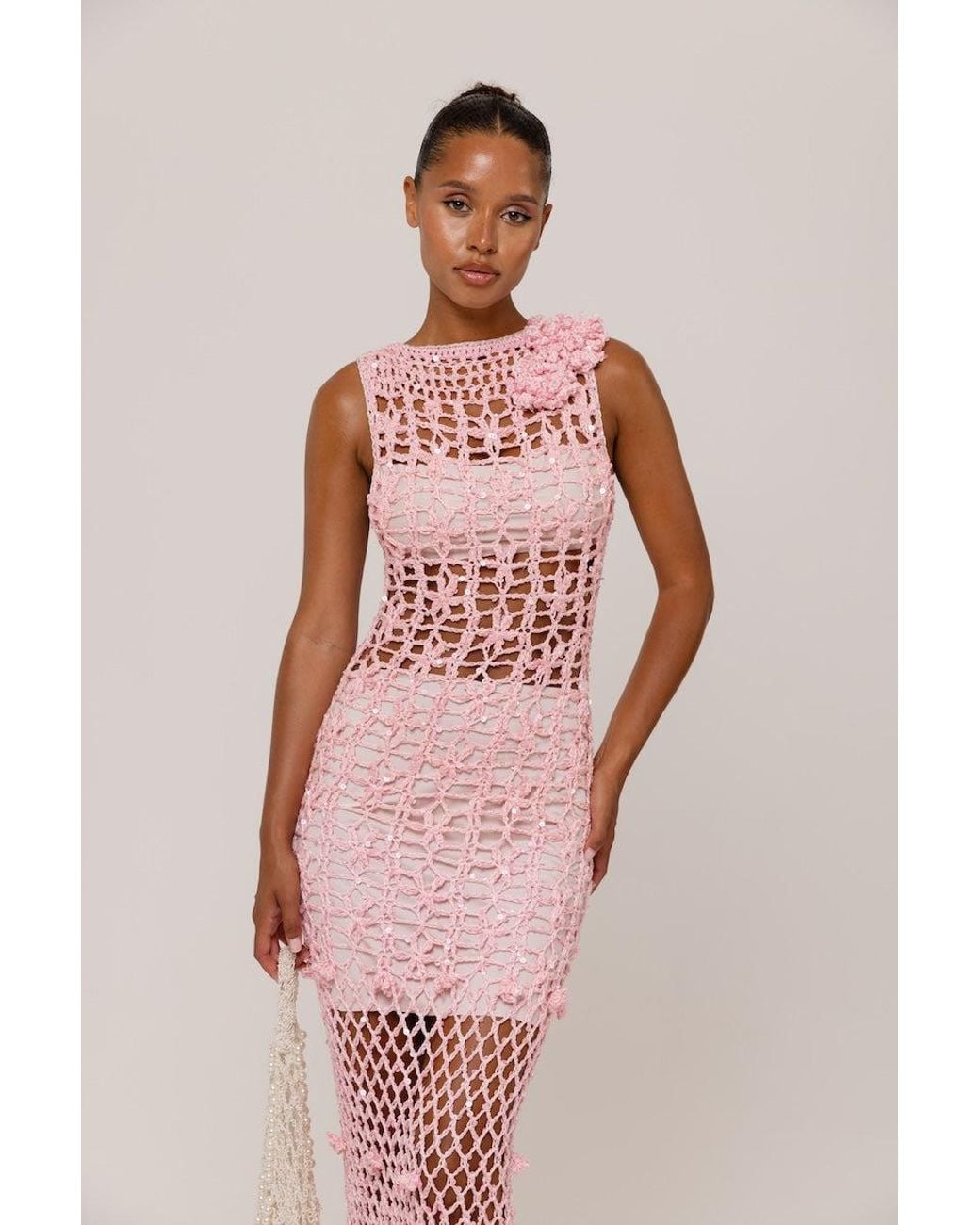 Andreeva Pink Vanilla Handmade Maxi Crochet Dress