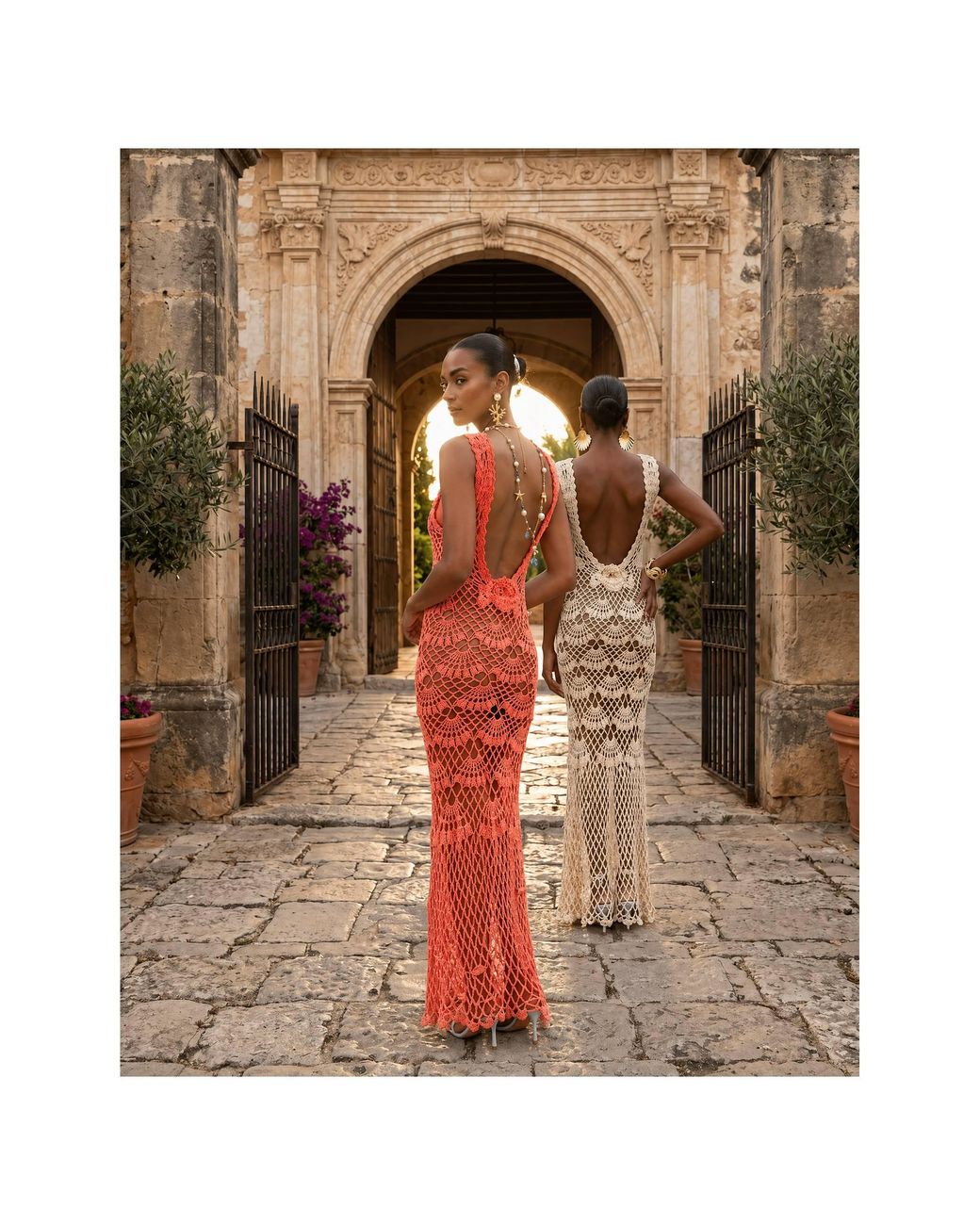 Andreeva Red Coral Shell Handmade Maxi Crochet Dress