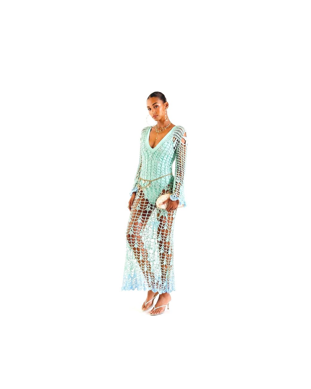 Andreeva Blue Aqua Marine Handmade Maxi Cover-Up Dress